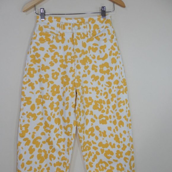 MOTHER The Curbside Heel Fray JEANS Size 25 Marigold Yellow Floral Leopard Denim - Picture 9 of 15